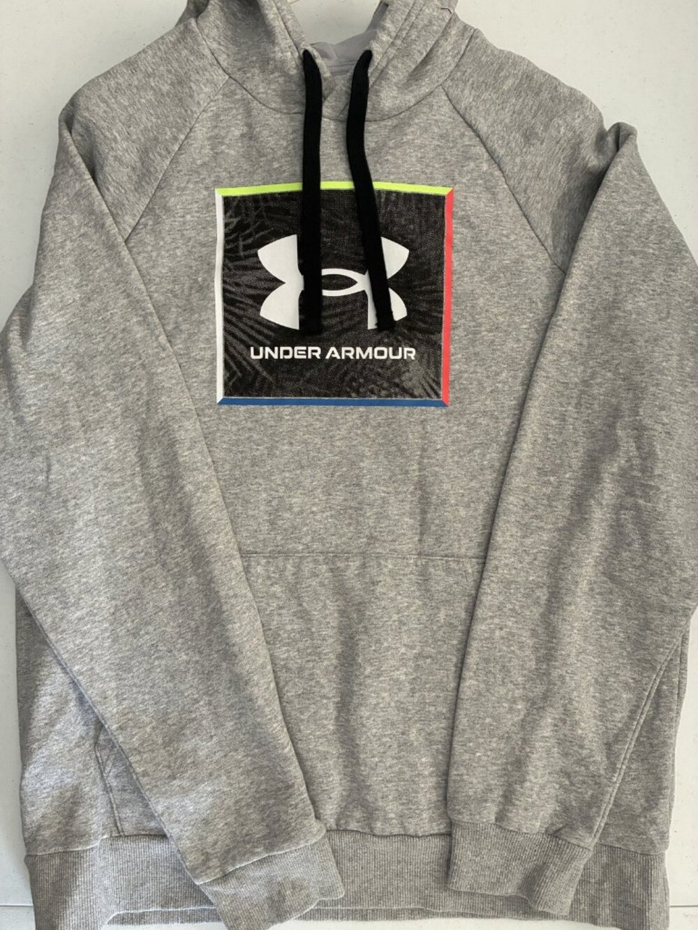 Under Armour Men's L Heather Grey Loose Fit Palm Square Graphic Hoodie